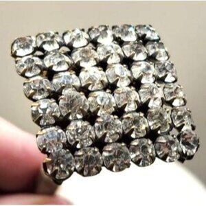 Vintage Square Rhinestone Stick Pin Brooch With Silver-Tone Metal Base